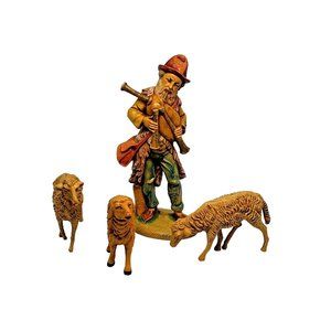 Vintage Depose Fontanini 1983 Man With Bagpipe & 3 Sheep Home Décor Shelf Décor